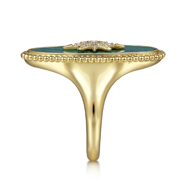 Bujukan Elongated Oval Malachite Inlay Starburst Signet Ring