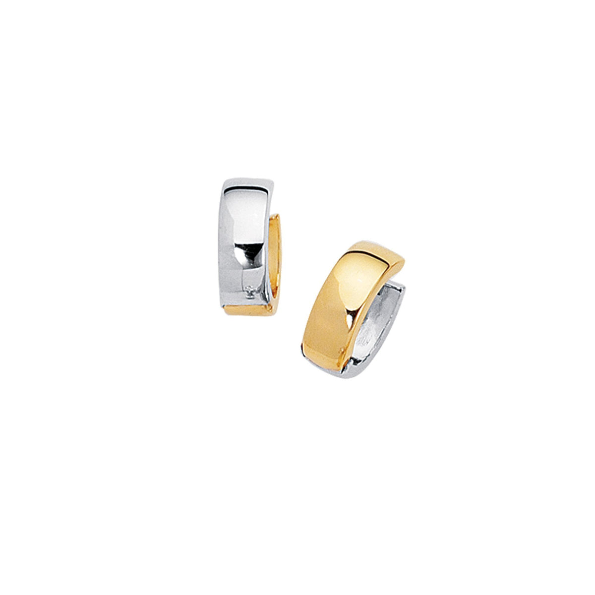 Two Tone Huggie Hoop Earrings in 14k Yellow and White Gold