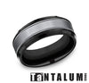 Black Titanium 8mm Wedding Ring Band with Brushed Tantalum Milgrain Inlay