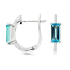 Emerald Cut Blue Topaz Diamond Pave Huggie Hoop Earrings in White Gold