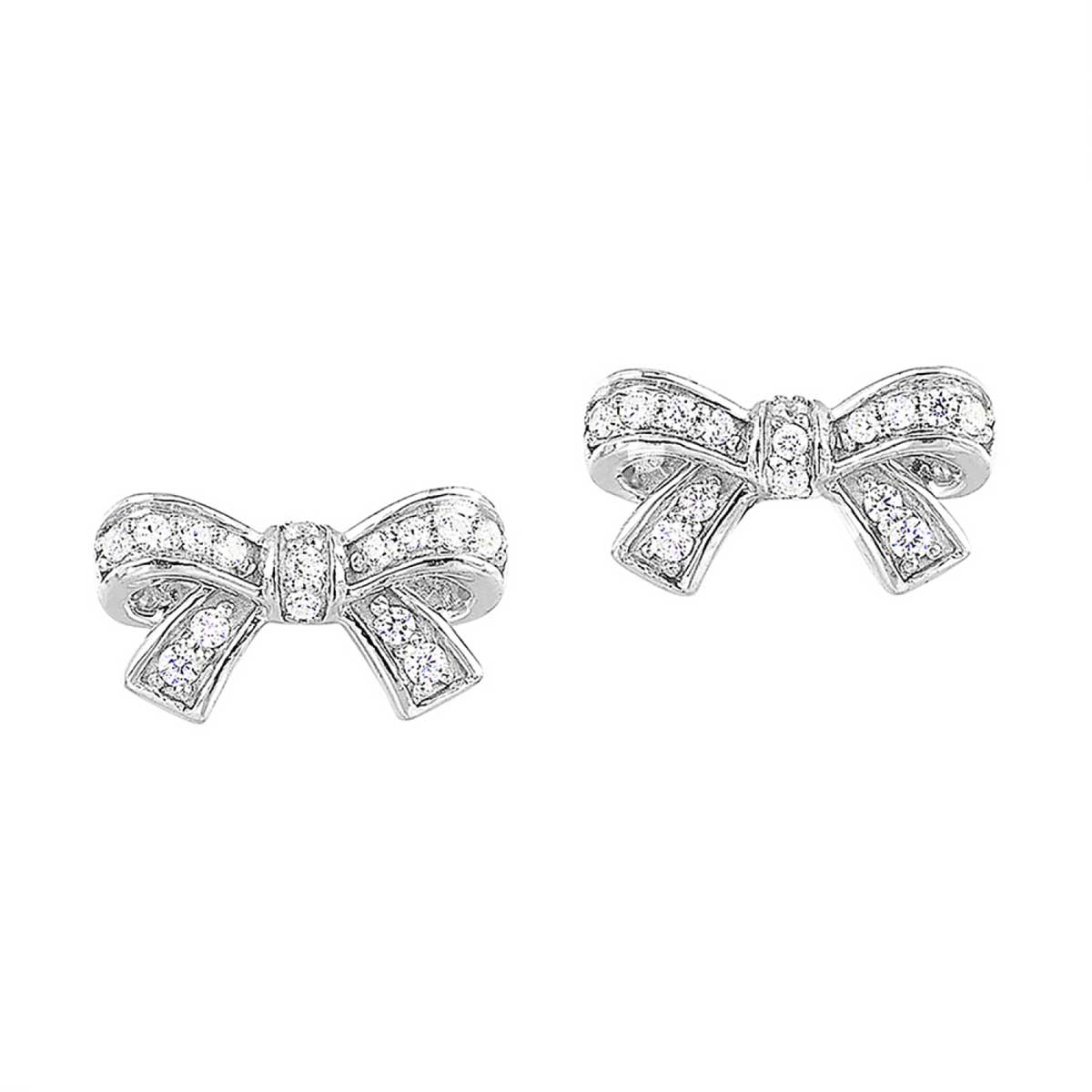 Bowtie Diamond Stud Earrings in White Gold, 0.15 cttw