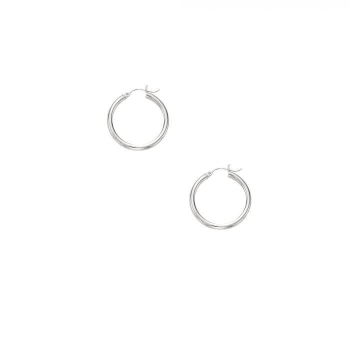 14k White Gold Hoops, 25mm