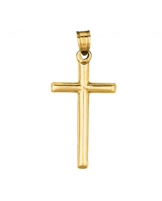 Round Tube Cross Pendant with Single Tab Bail in 14k Yellow Gold