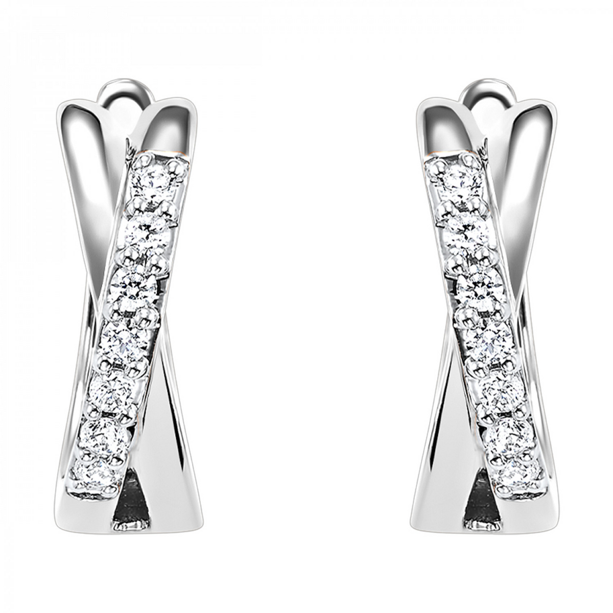 Diamond X-Shaped Cross Huggie Hoop Earrings in White Gold