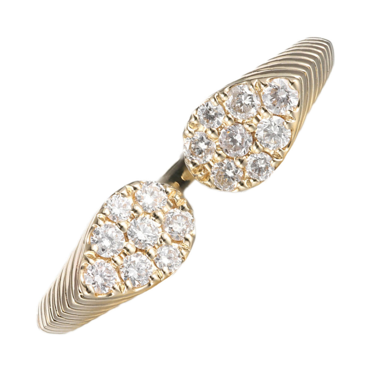 Teardrop Ridged Yellow Gold Diamond Band Ring, 0.25cttw