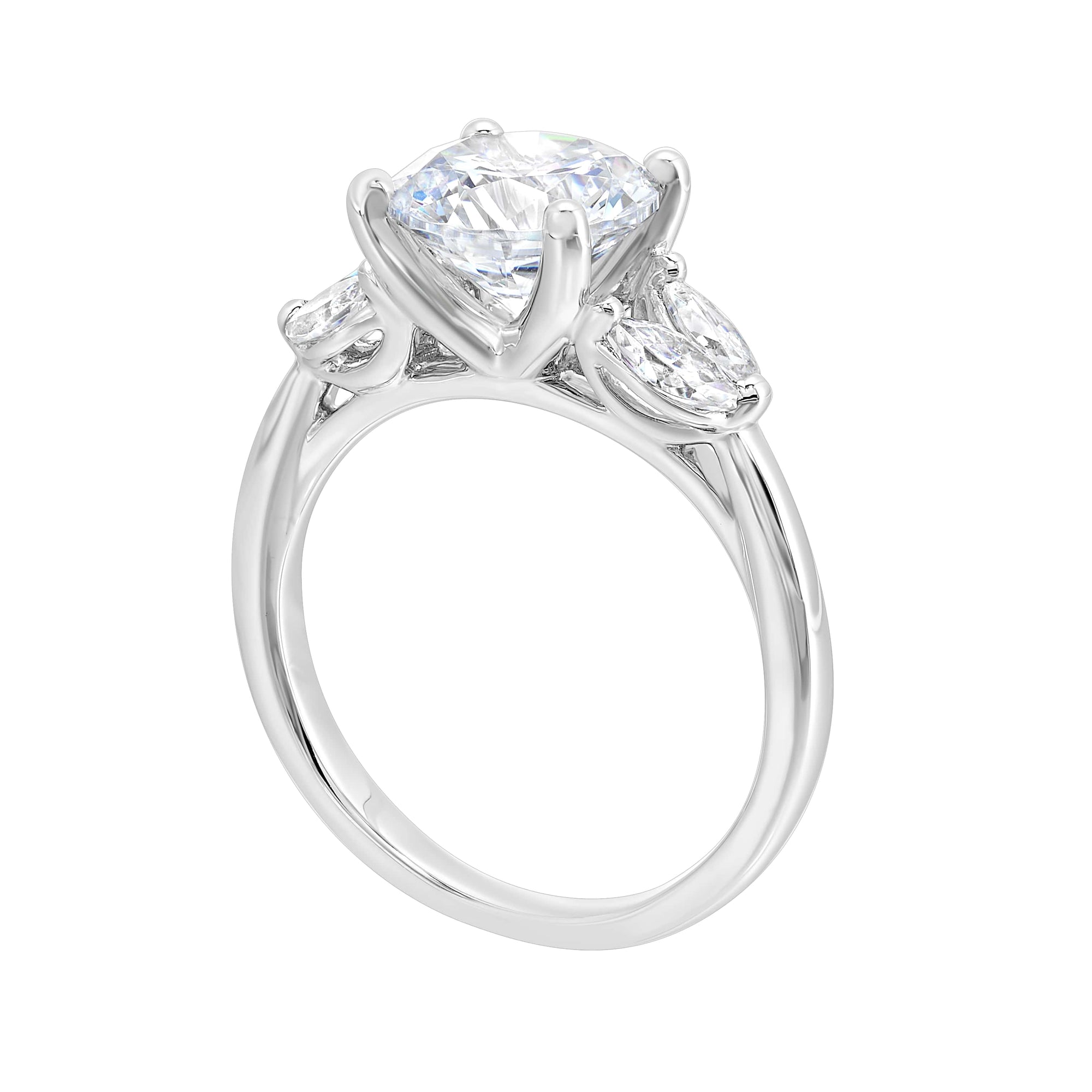 Round and Marquise Cut Lab-Created Diamond Engagement Ring in White Gold, 2.41 cttw