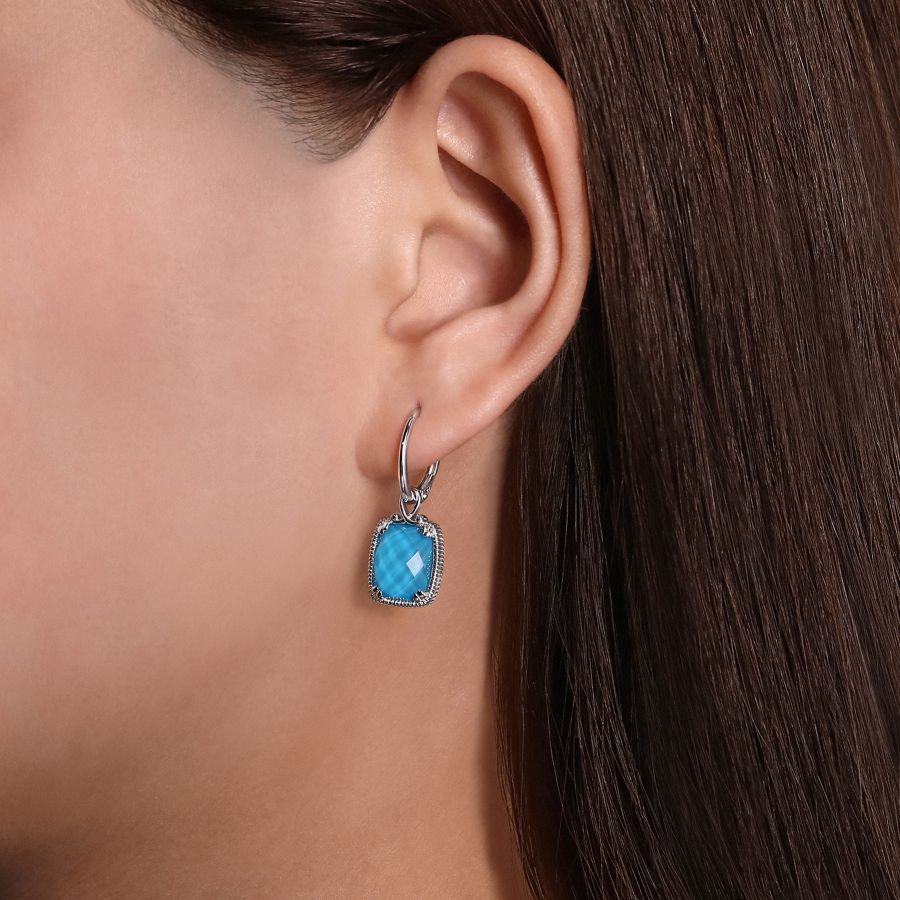 Turquoise Earrings with Rock Crystal Overlay