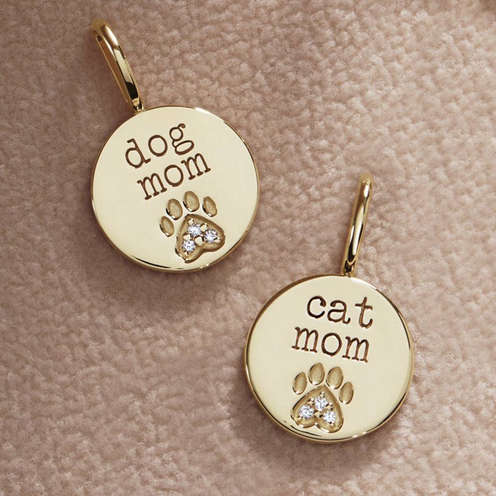 "cat mom" Engraved Charm with Diamonds