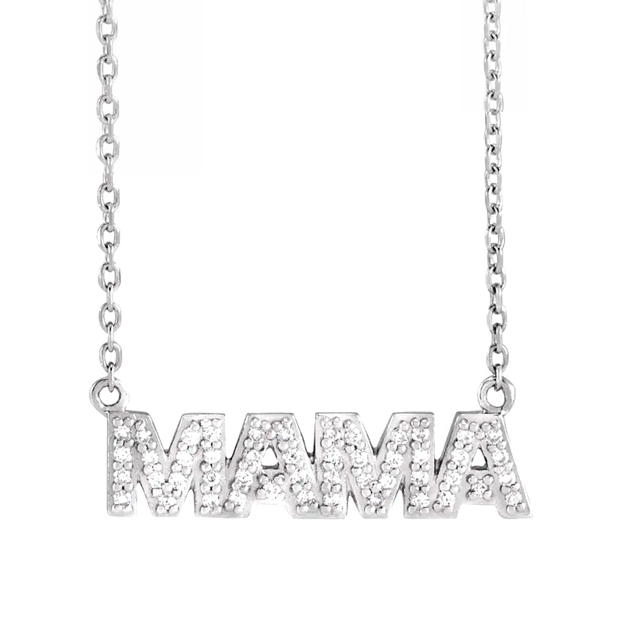 Diamond MAMA necklace in 14k white gold