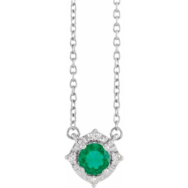 Created Emerald Necklace with Diamond Halo