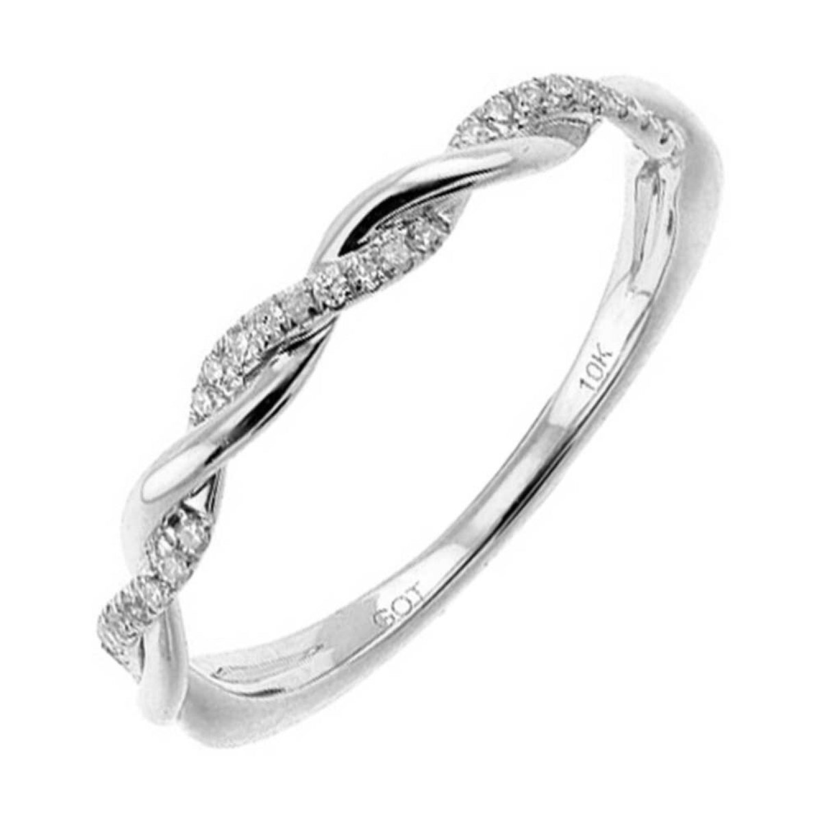 Woven Twist White Gold Stackable Diamond Band, 0.05 cttw