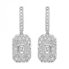 Diamond Cluster Dangle Earrings with Bezel-Set Emerald Cut Diamonds, 1.5 cttw
