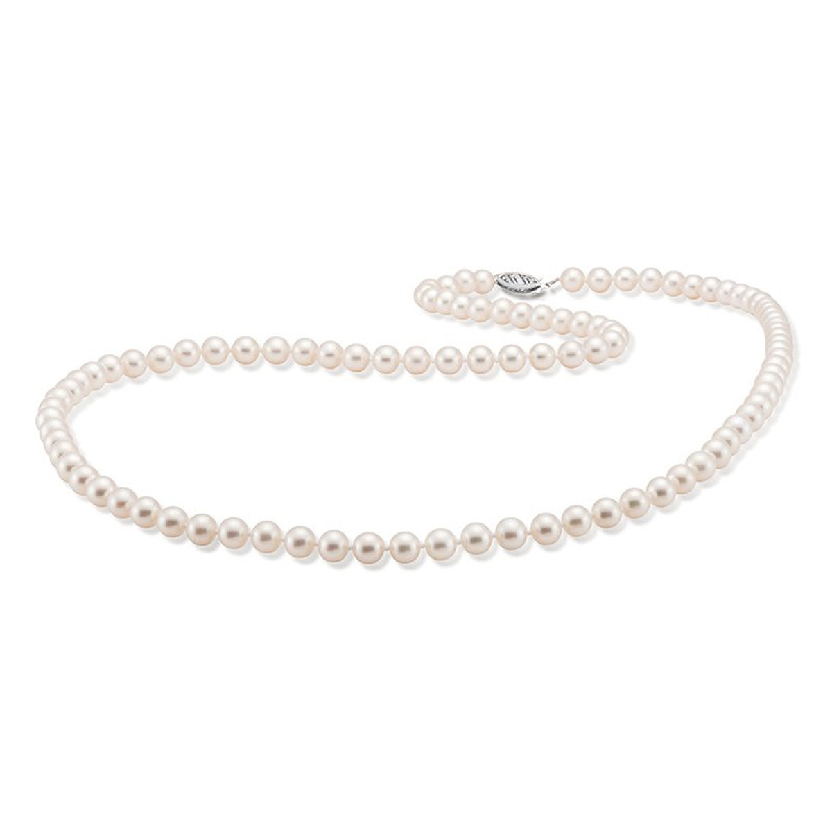 Classic 6-6.5mm Freshwater Pearl Filigree Clasp Necklace in White Gold