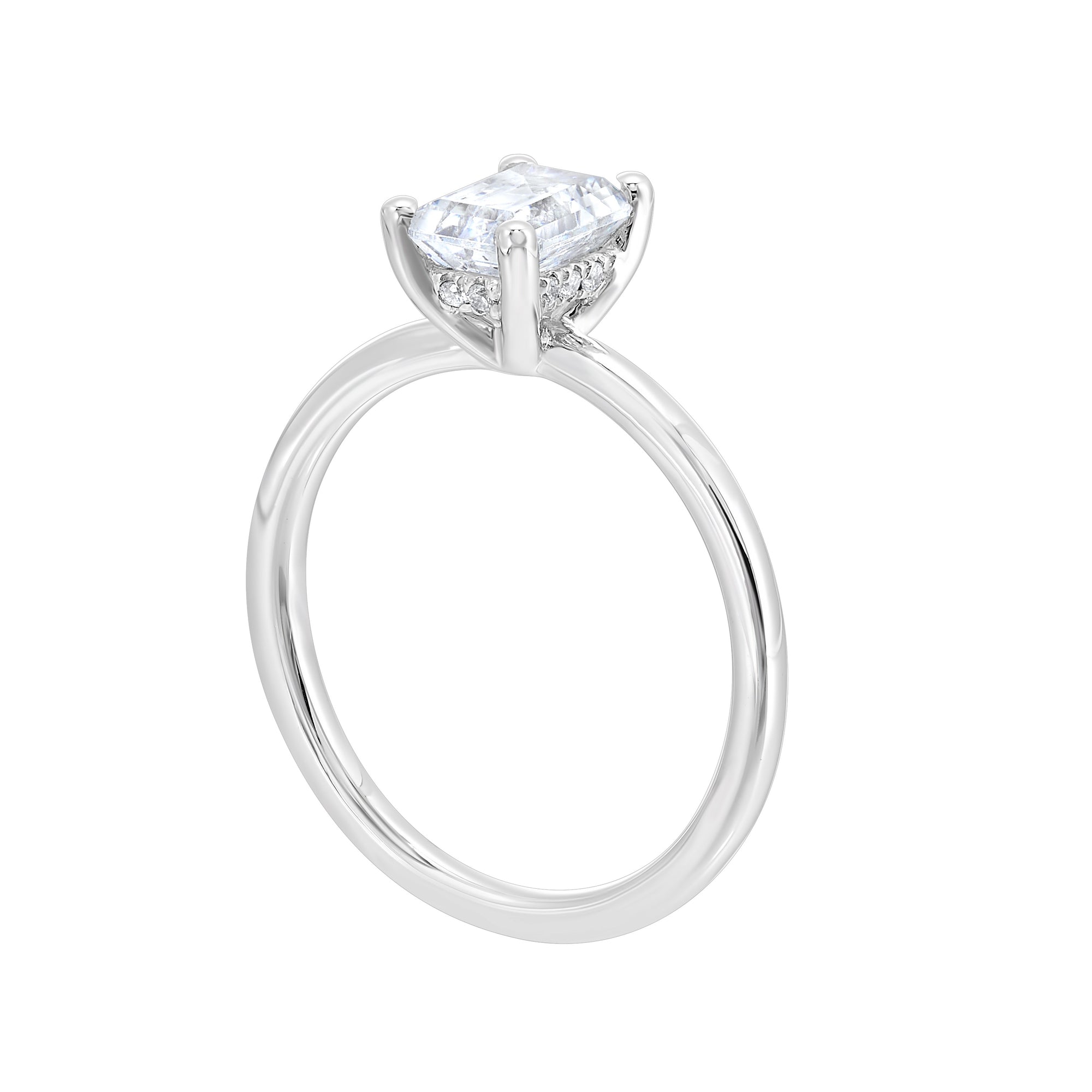 Art Deco Inspired Lab-Created Emerald Cut Diamond Engagement Ring in White Gold, 1.10 cttw