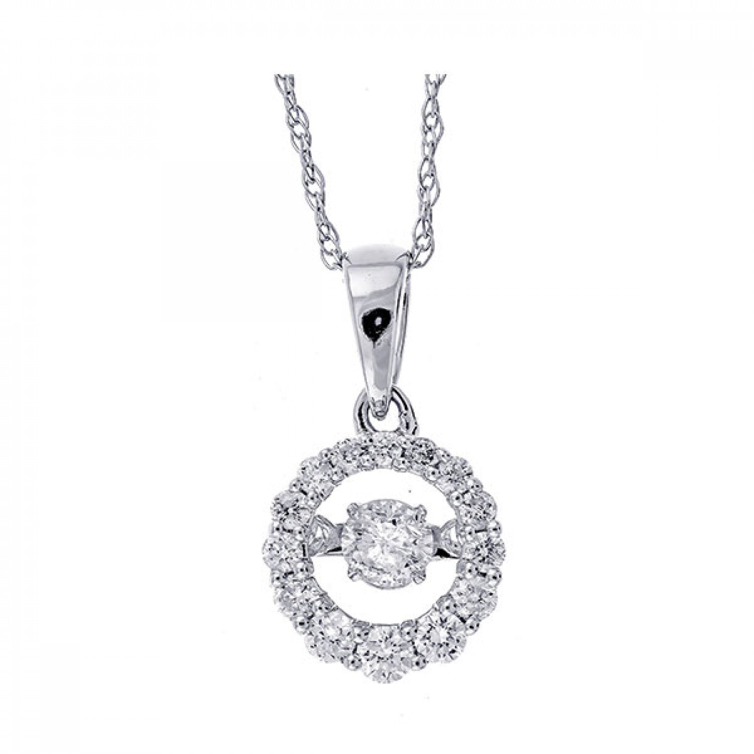 14K White Gold 1/2ct tw. Circle Halo Dancing Stone Diamond Pendant -  DiamondStuds.com
