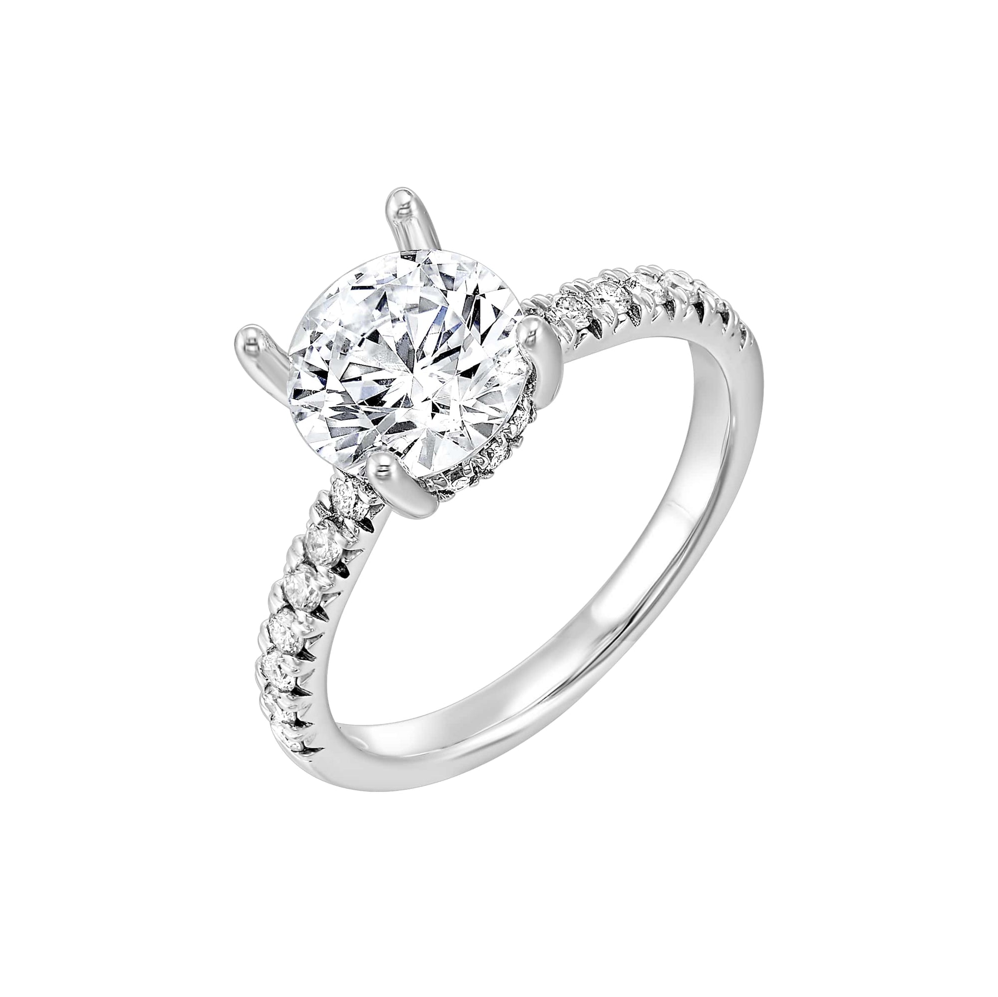 Round Brilliant Cut Hidden Halo Lab-Created Diamond Pave Engagement Ring in White Gold, 2.38 cttw