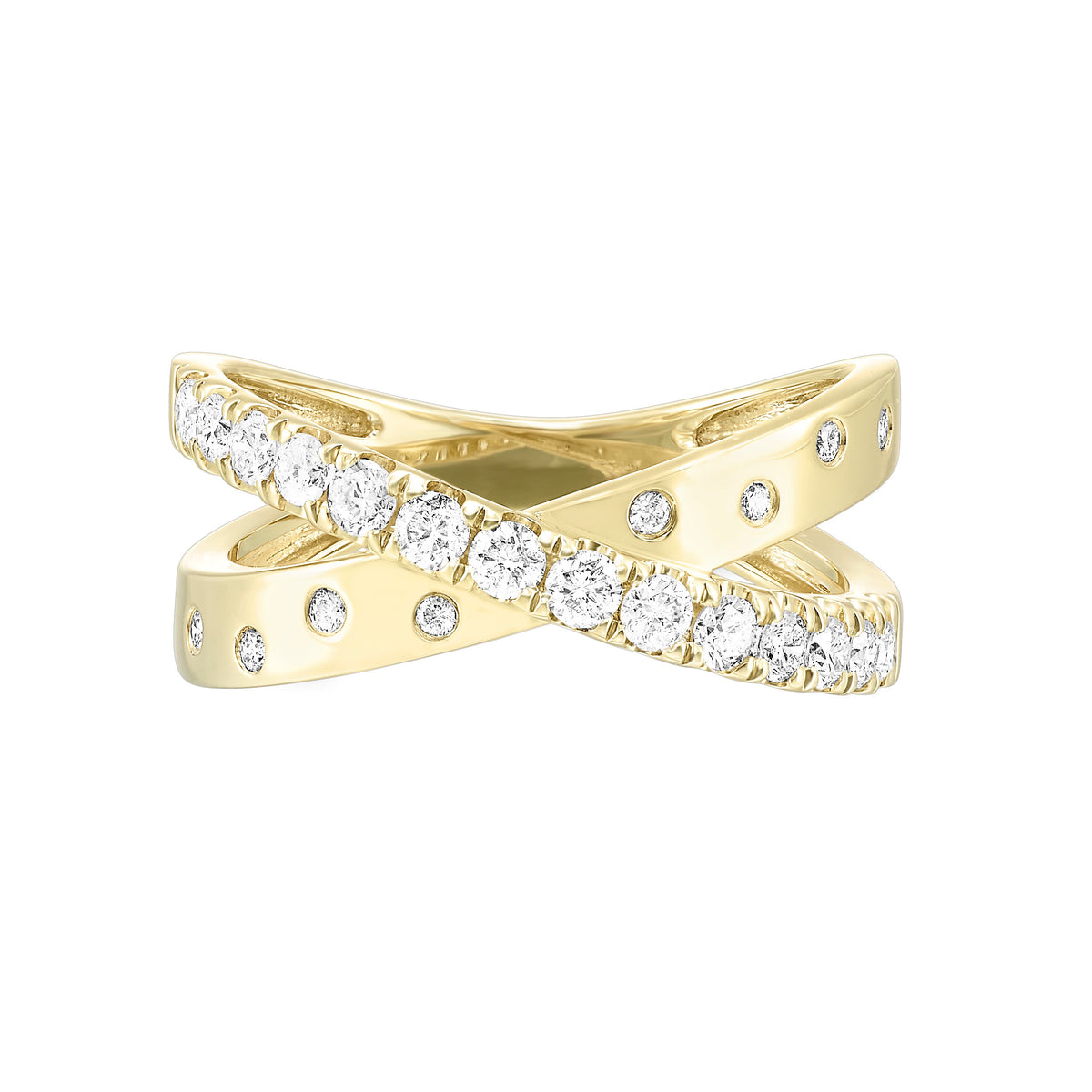 Diamond Crossover Band in Yellow Gold