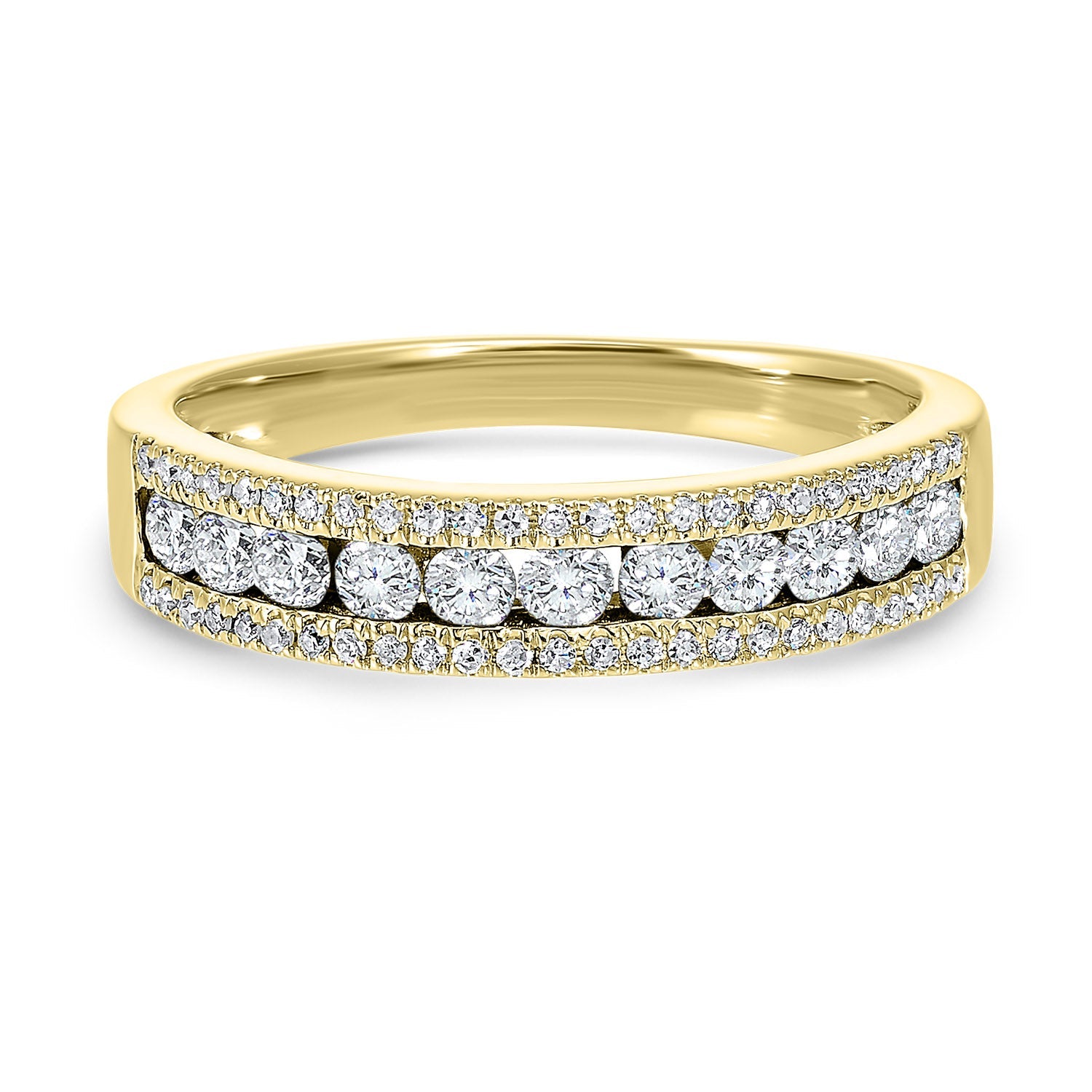 Triple Row Diamond Band in Yellow Gold- 1.00 twt.