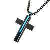 Inox Cross Pendant with Blue Line
