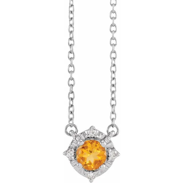 Citrine Necklace with Diamond Halo