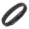 Black Leather Woven Bracelet with Black Clasp