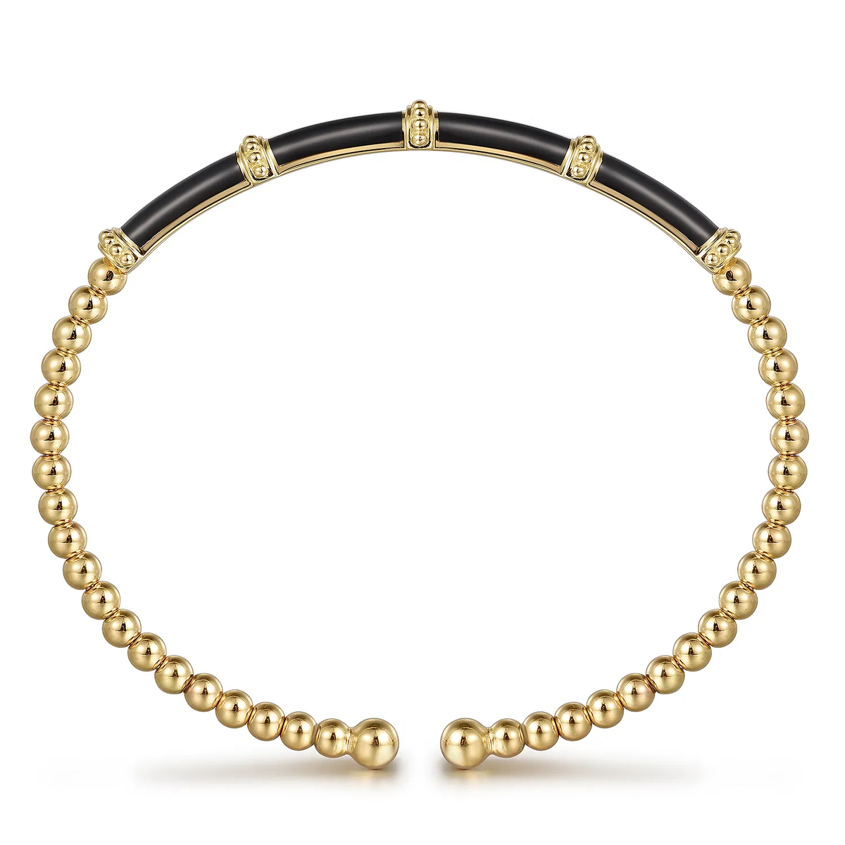 Beaded Bangle Bracelet Cuff With Black Enamel