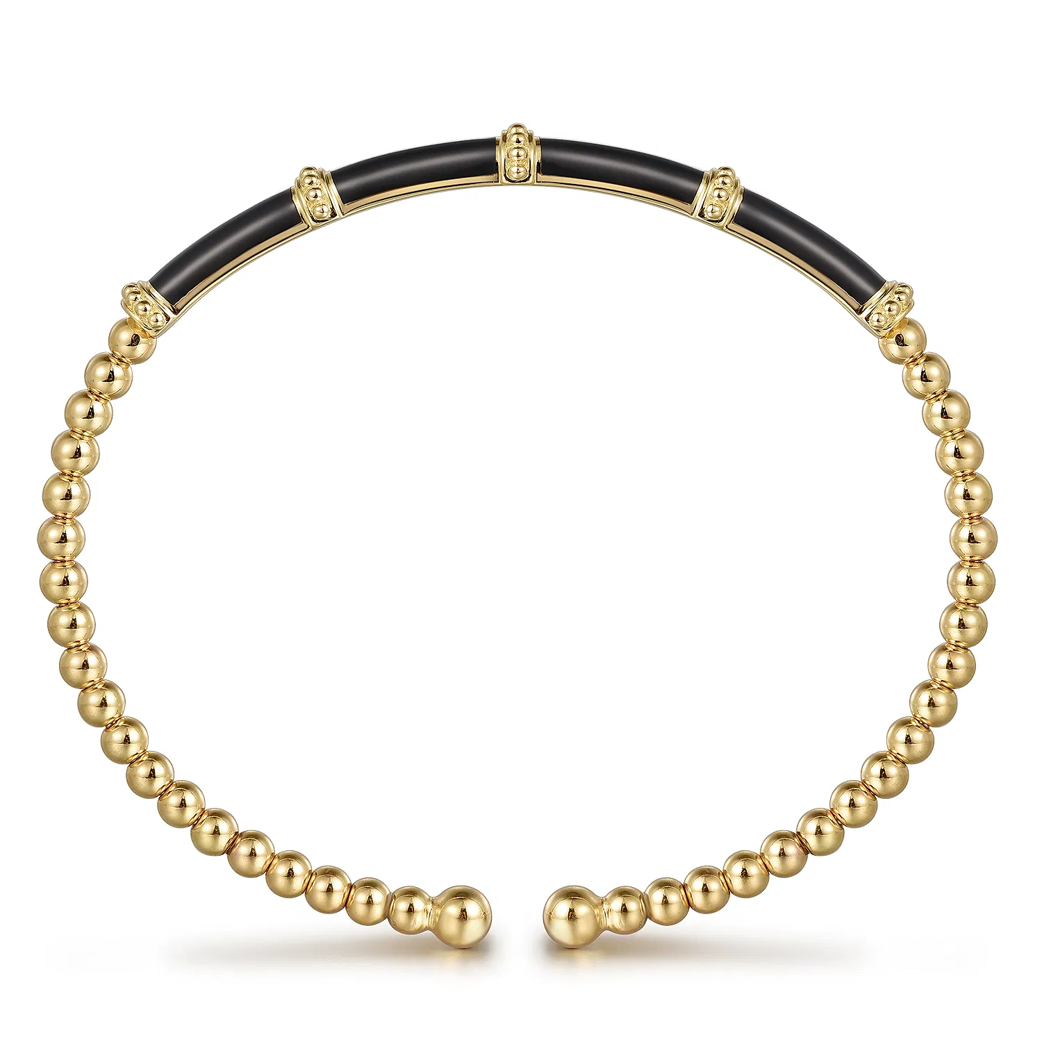 Beaded Bangle Bracelet Cuff With Black Enamel