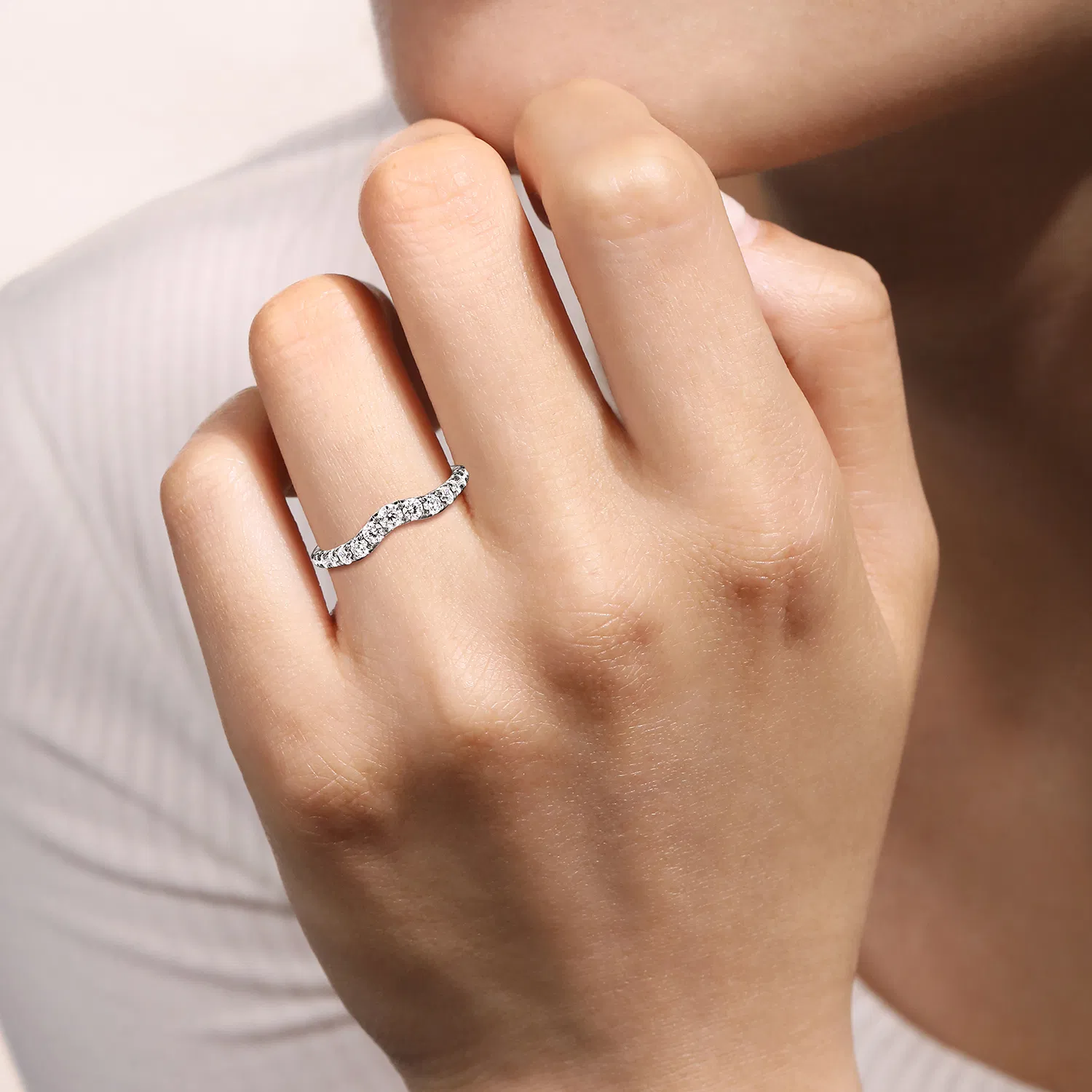 Curved Diamond Anniversary Band in 14k White Gold