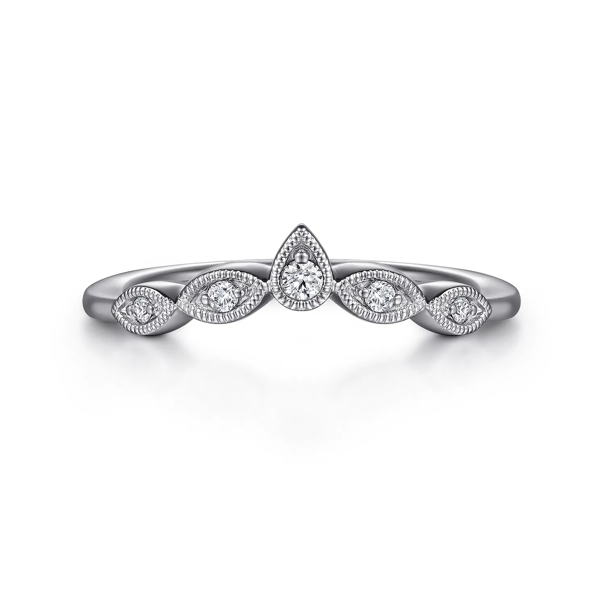 Diamond Tiara Contour Wedding Band with Milgrain Trim