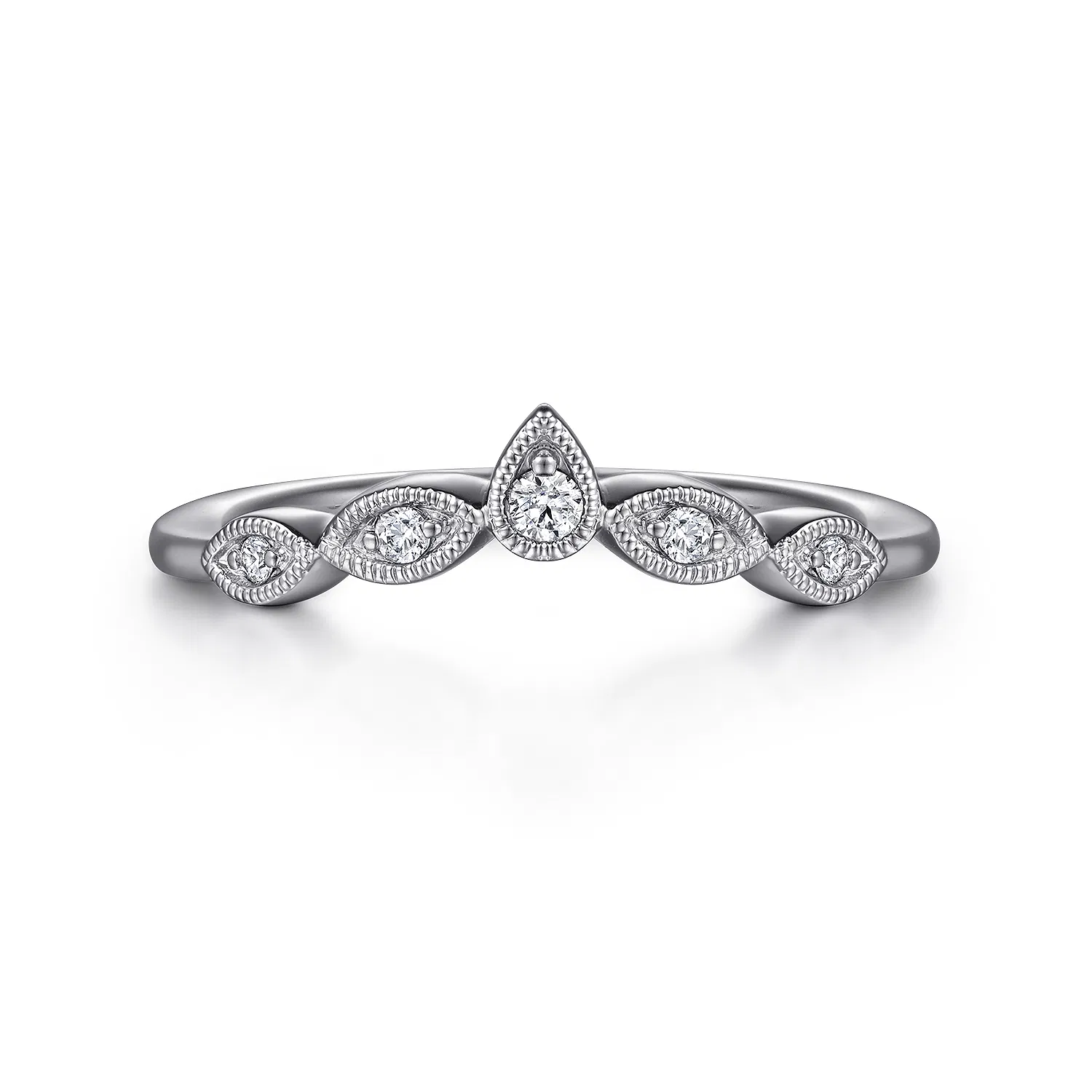 Diamond Tiara Contour Wedding Band with Milgrain Trim
