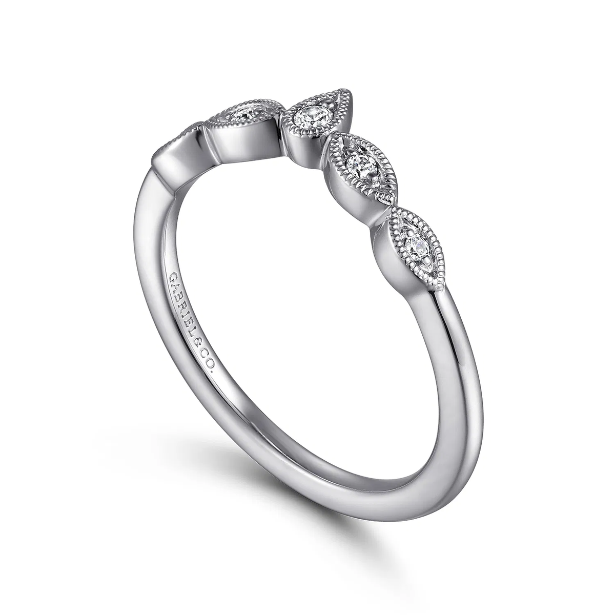 Diamond Tiara Contour Wedding Band with Milgrain Trim