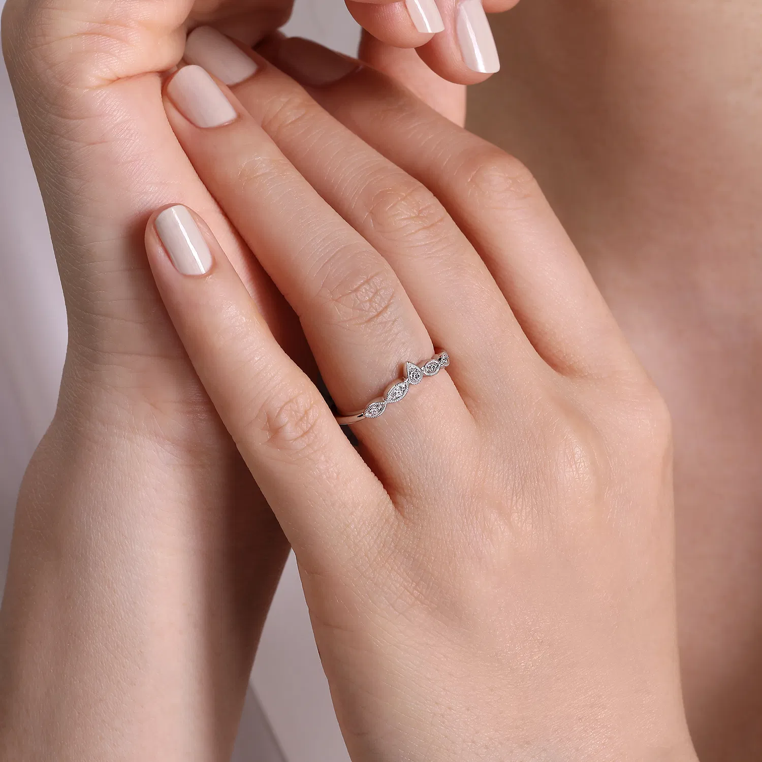 Diamond Tiara Contour Wedding Band with Milgrain Trim