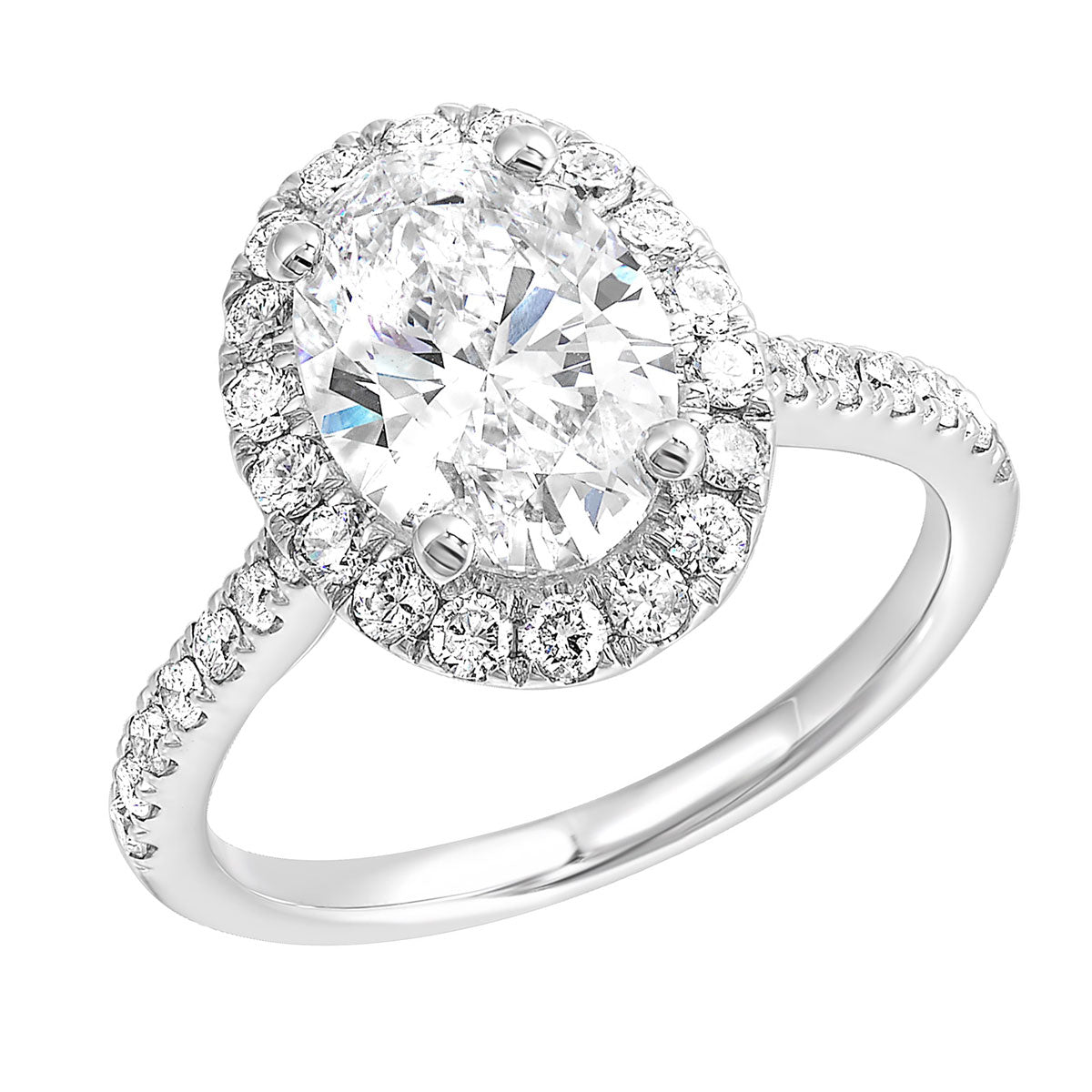 Oval Halo Lab-Created Diamond Pave Engagement Ring in White Gold, 2.01 cttw