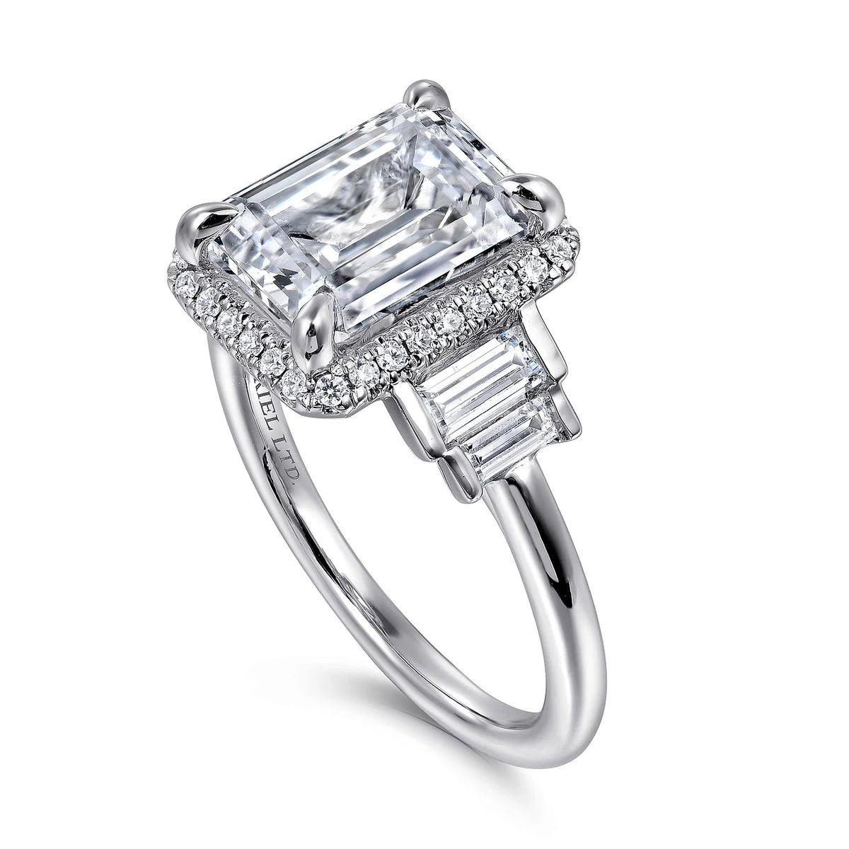Anita Emerald Cut 5-Stone Diamond Engagement Ring Setting with Halo