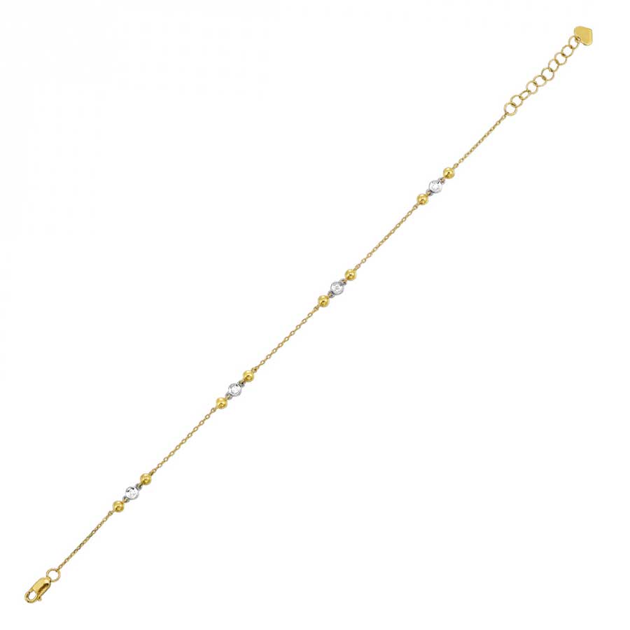 Round Bezel Set Diamond Beaded Station Bracelet in Yellow and White Gold, 0.10 cttw