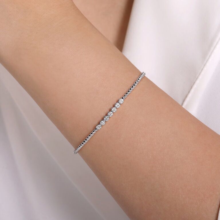 Bujukan Cuff Bangle Bracelet with Diamond Clusters