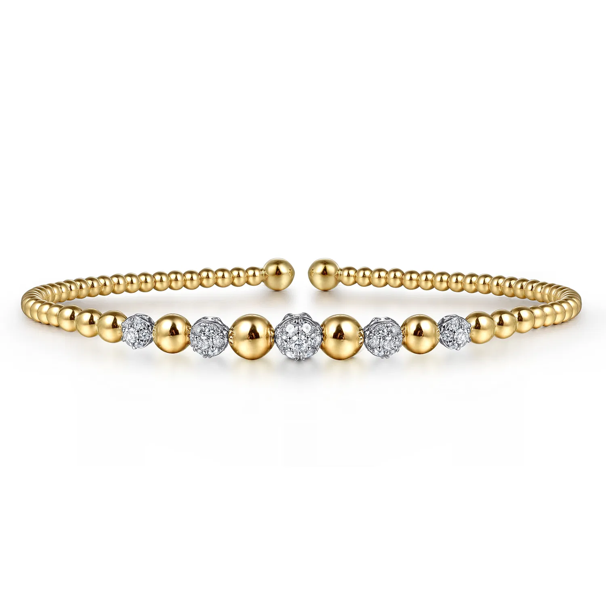 14K Yellow &amp; White Gold Diamond Cuff Bangle Bracelet