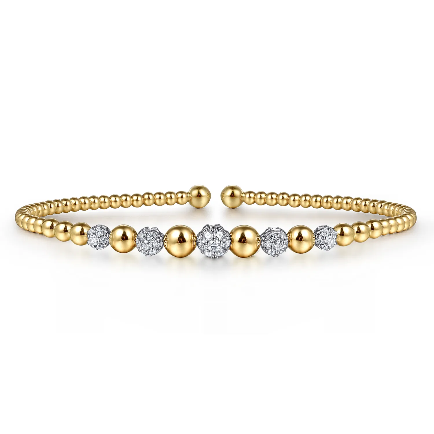 14K Yellow & White Gold Diamond Cuff Bangle Bracelet