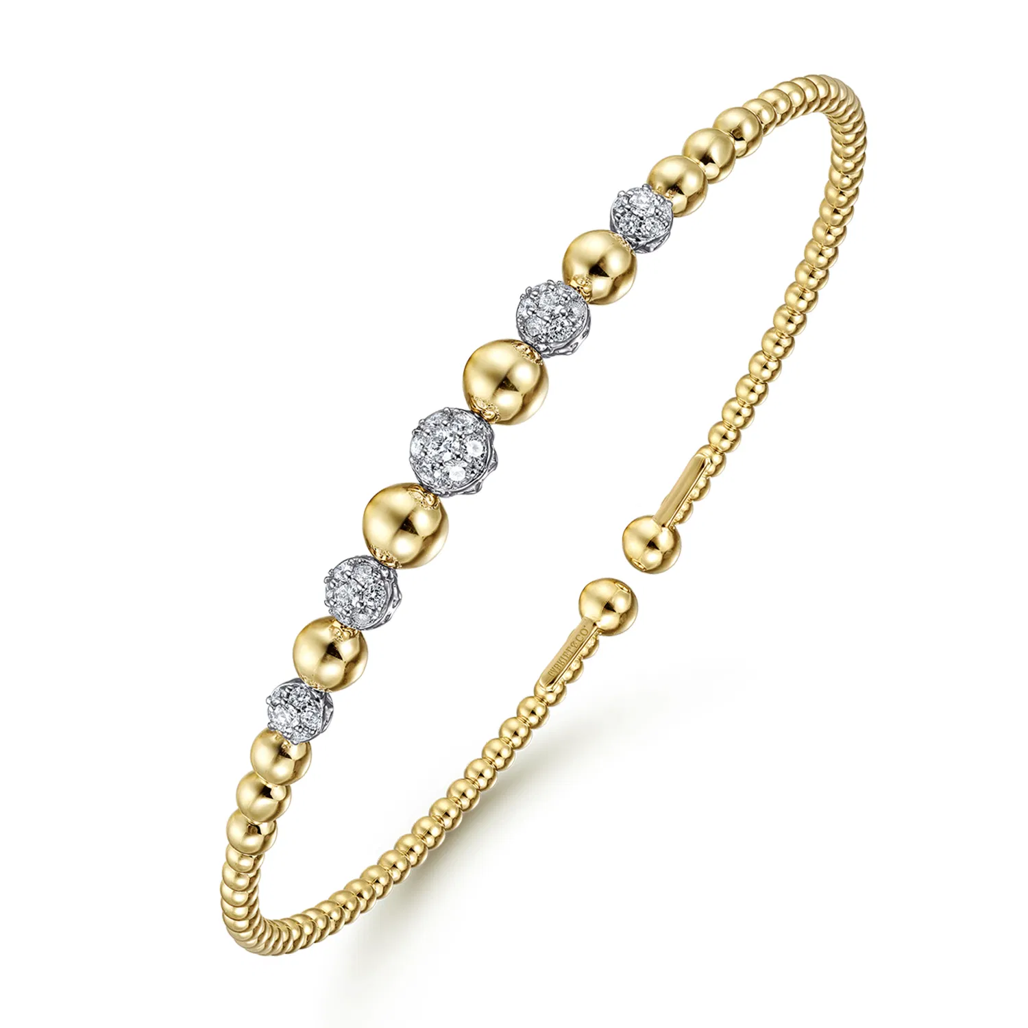 14K Yellow & White Gold Diamond Cuff Bangle Bracelet