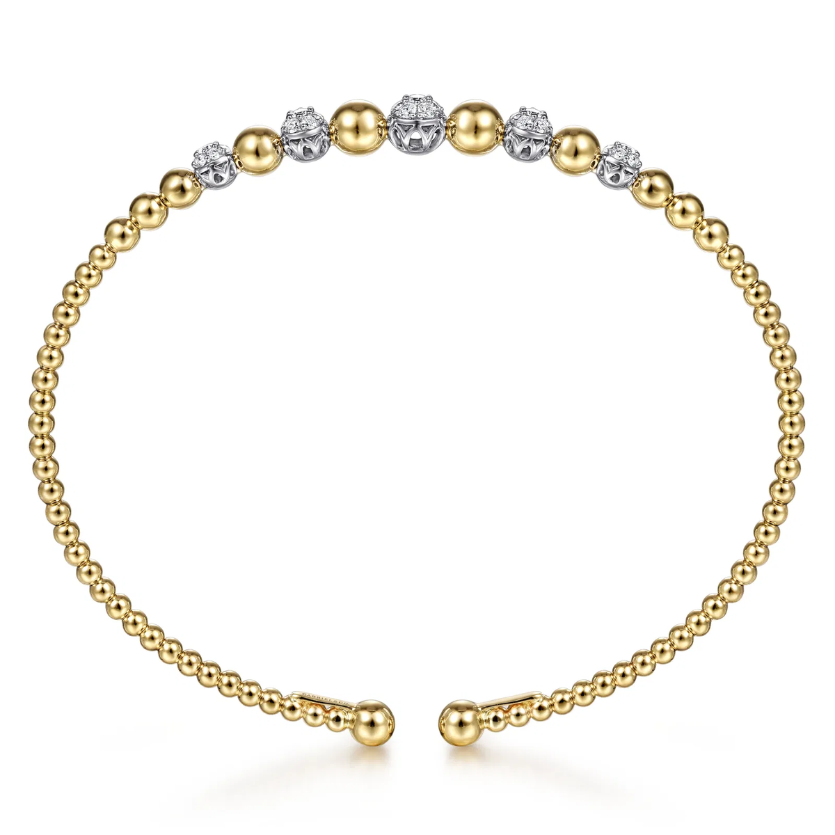 14K Yellow & White Gold Diamond Cuff Bangle Bracelet