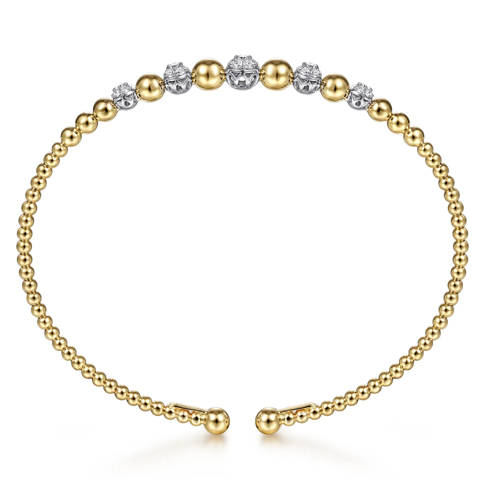 14K Yellow & White Gold Diamond Cuff Bangle Bracelet