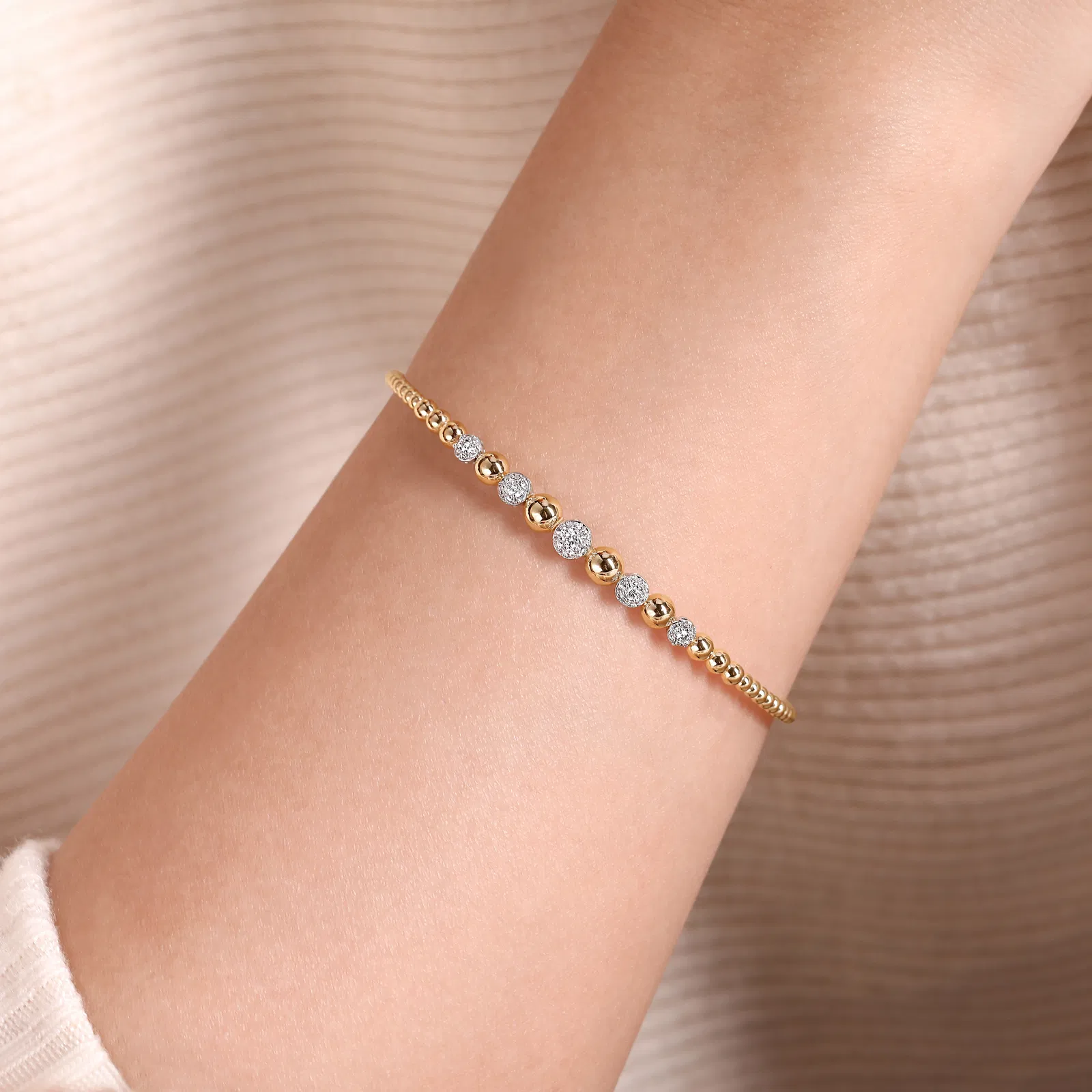 14K Yellow & White Gold Diamond Cuff Bangle Bracelet