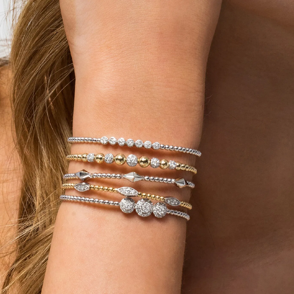 14K Yellow & White Gold Diamond Cuff Bangle Bracelet