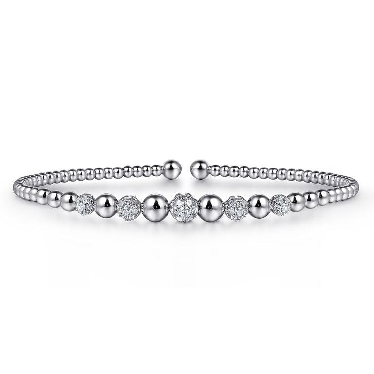 Bujukan Bead Cuff Bracelet with Pave Diamond Stations