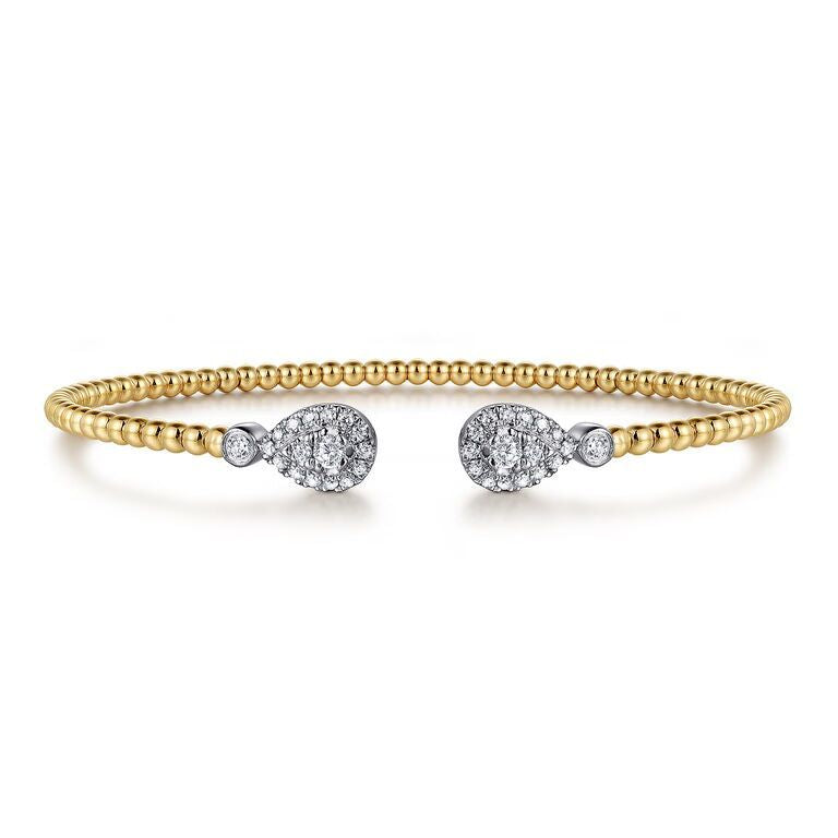 White &amp; Yellow Gold Bujukan Diamond Teardrop Bangle Bracelet