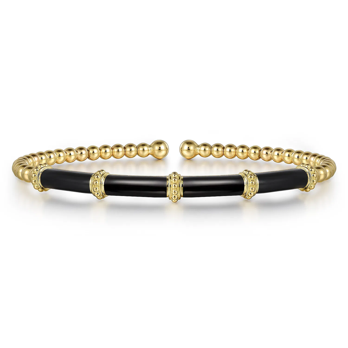 Beaded Bangle Bracelet Cuff With Black Enamel
