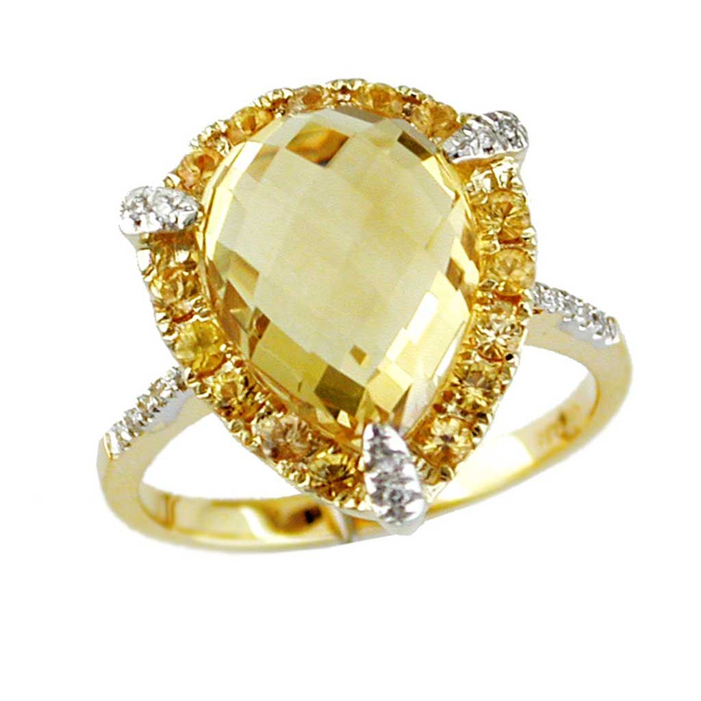 Pear-Shaped Citrine and Diamond Ring