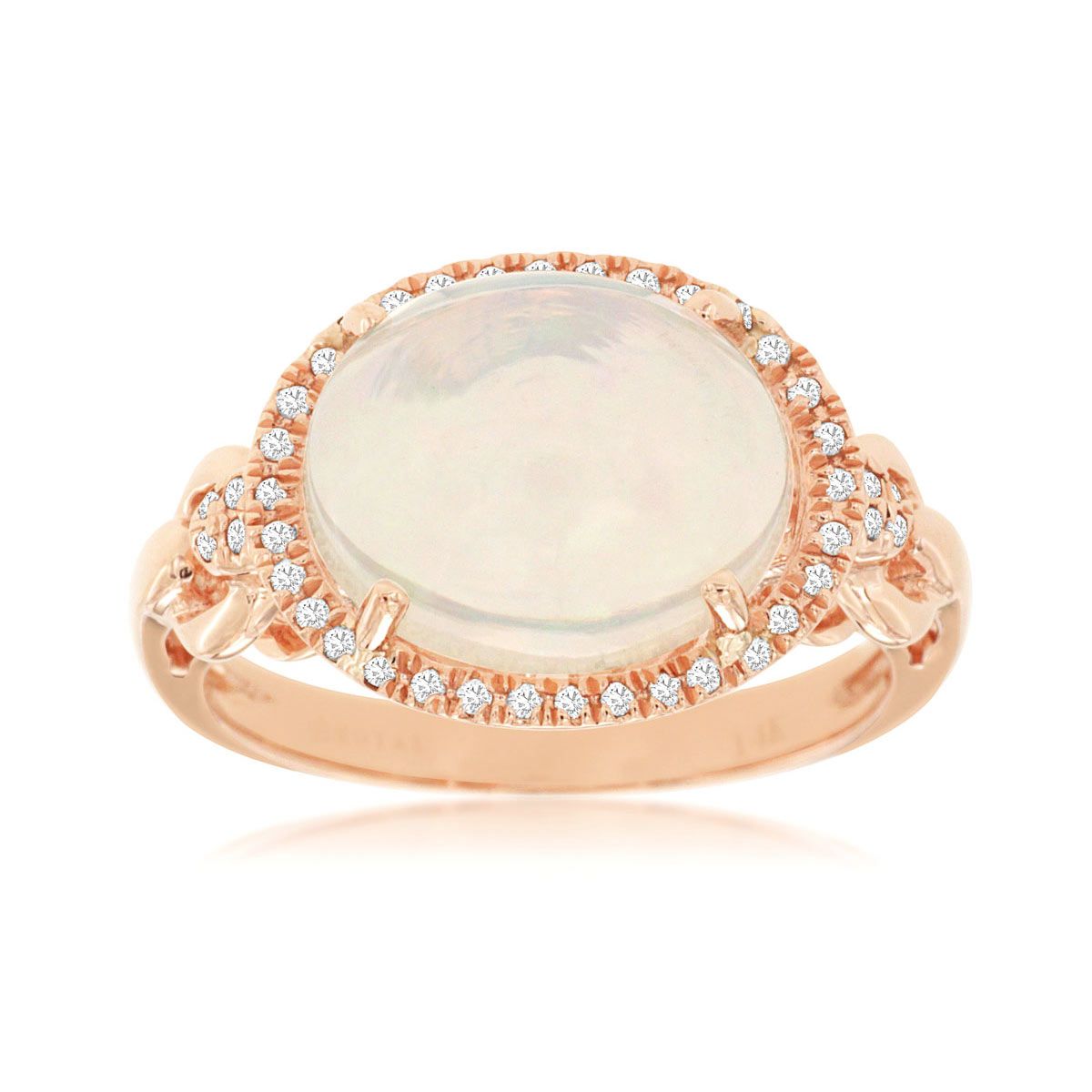 Oval Opal and Diamond East West Halo Ring
