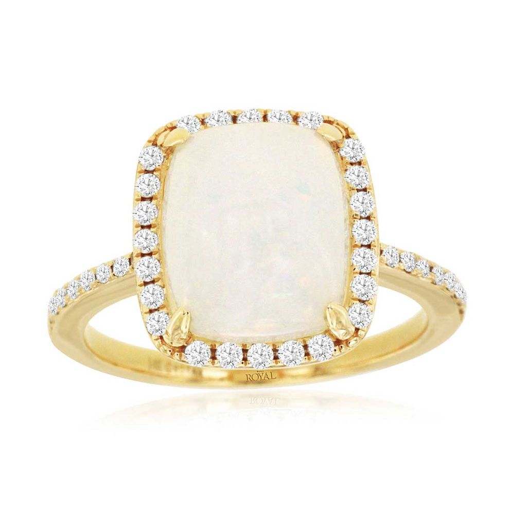 Cushion-Cut Opal and Diamond Halo Ring 14k Yellow Gold