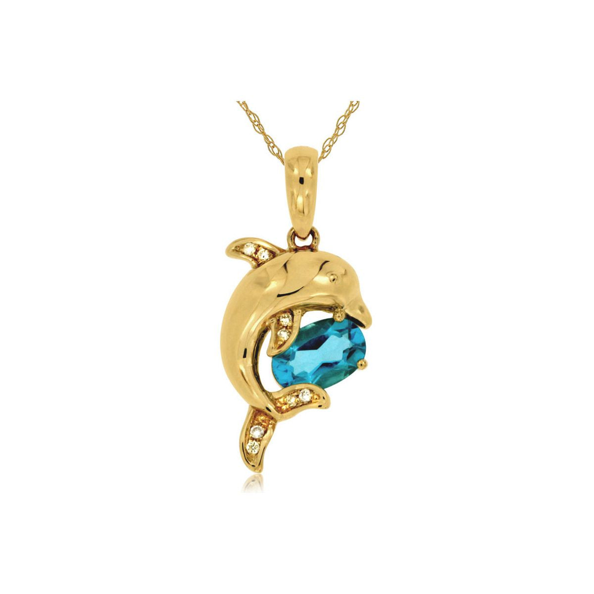 Swiss Blue Topaz and Diamond Dolphin Pendant